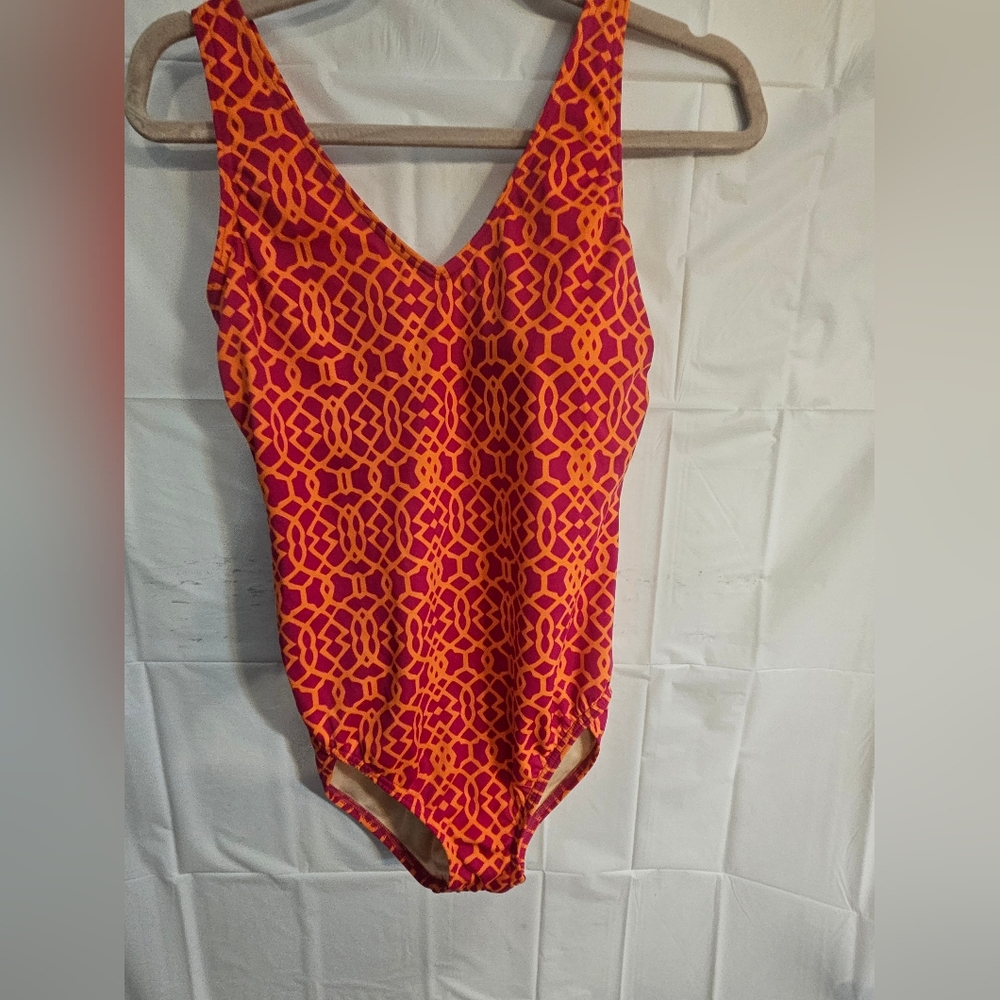 Vibrant Orange and Pink One Piece Swimsuit